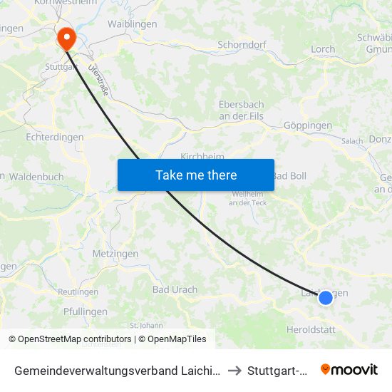 Gemeindeverwaltungsverband Laichinger Alb to Stuttgart-Nord map