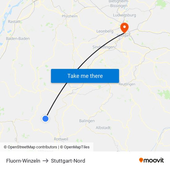 Fluorn-Winzeln to Stuttgart-Nord map