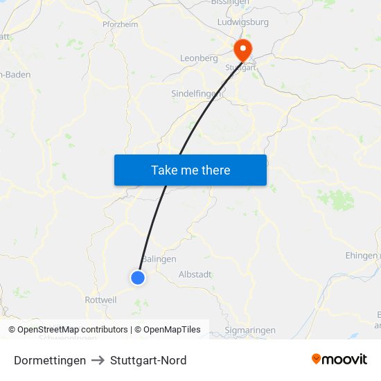 Dormettingen to Stuttgart-Nord map