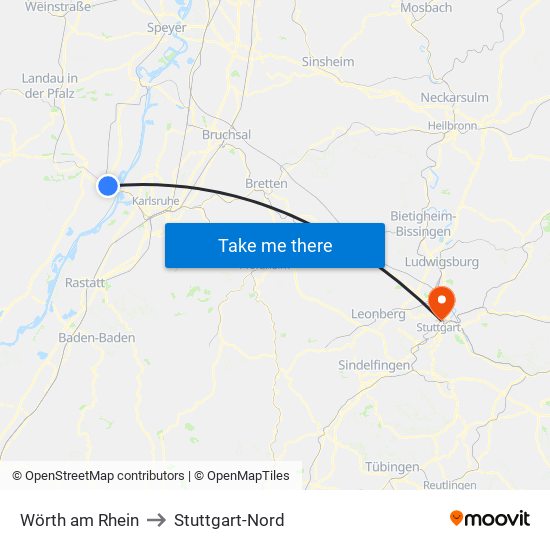 Wörth am Rhein to Stuttgart-Nord map