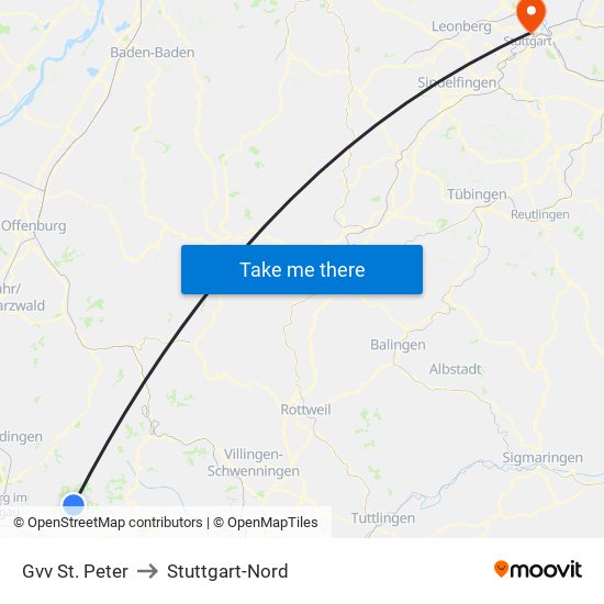 Gvv St. Peter to Stuttgart-Nord map