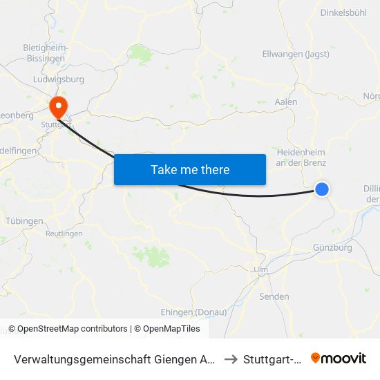 Verwaltungsgemeinschaft Giengen An Der Brenz to Stuttgart-Nord map