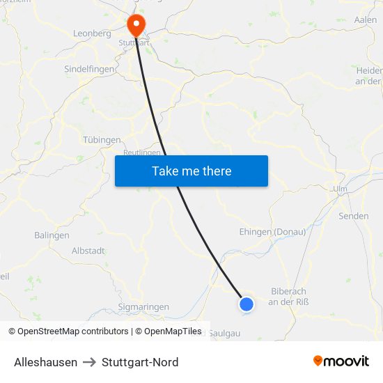 Alleshausen to Stuttgart-Nord map