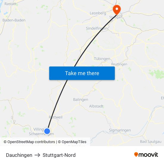 Dauchingen to Stuttgart-Nord map