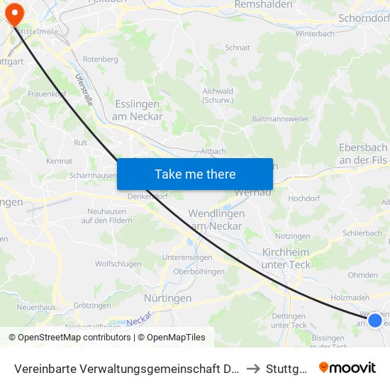 Vereinbarte Verwaltungsgemeinschaft Der Stadt Weilheim An Der Teck to Stuttgart-Nord map