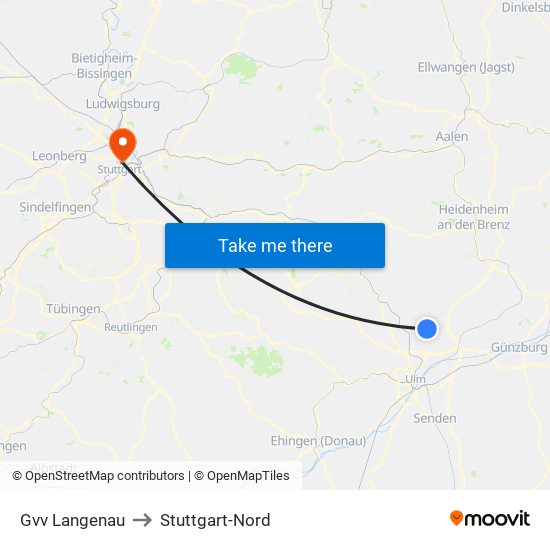 Gvv Langenau to Stuttgart-Nord map