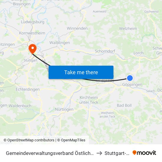 Gemeindeverwaltungsverband Östlicher Schurwald to Stuttgart-Nord map