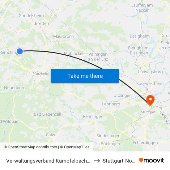 Verwaltungsverband Kämpfelbachtal to Stuttgart-Nord map