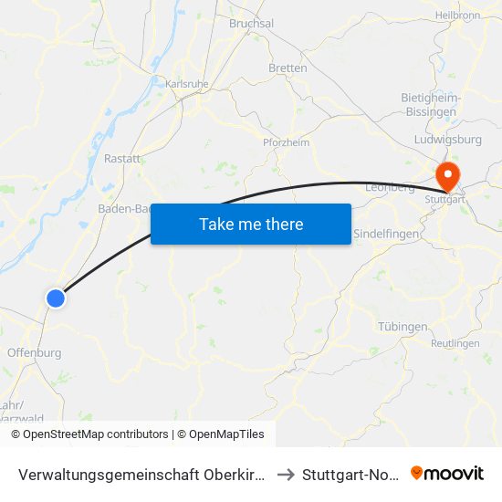 Verwaltungsgemeinschaft Oberkirch to Stuttgart-Nord map