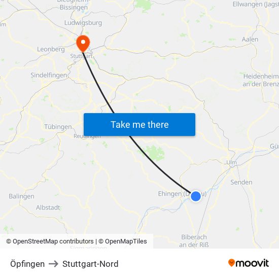 Öpfingen to Stuttgart-Nord map