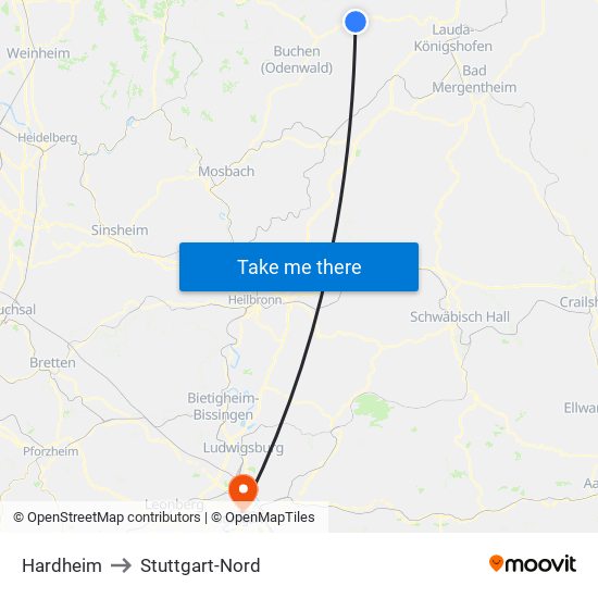 Hardheim to Stuttgart-Nord map