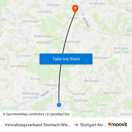 Verwaltungsverband Steinlach-Wiesaz to Stuttgart-Nord map