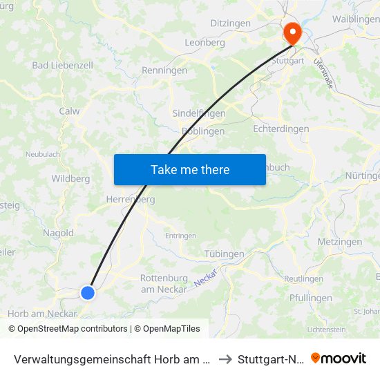 Verwaltungsgemeinschaft Horb am Neckar to Stuttgart-Nord map