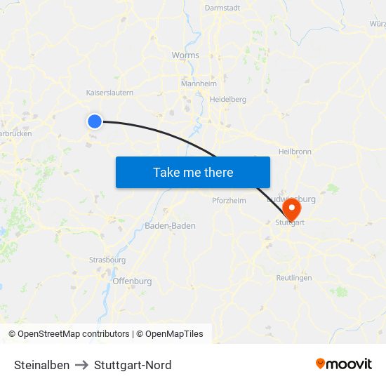 Steinalben to Stuttgart-Nord map