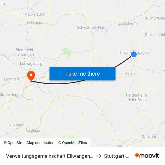 Verwaltungsgemeinschaft Ellwangen (Jagst) to Stuttgart-Nord map