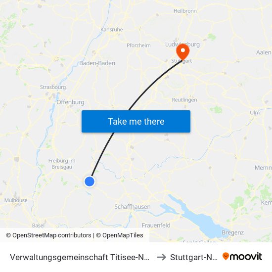 Verwaltungsgemeinschaft Titisee-Neustadt to Stuttgart-Nord map