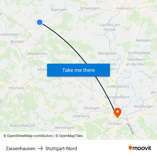Zaisenhausen to Stuttgart-Nord map