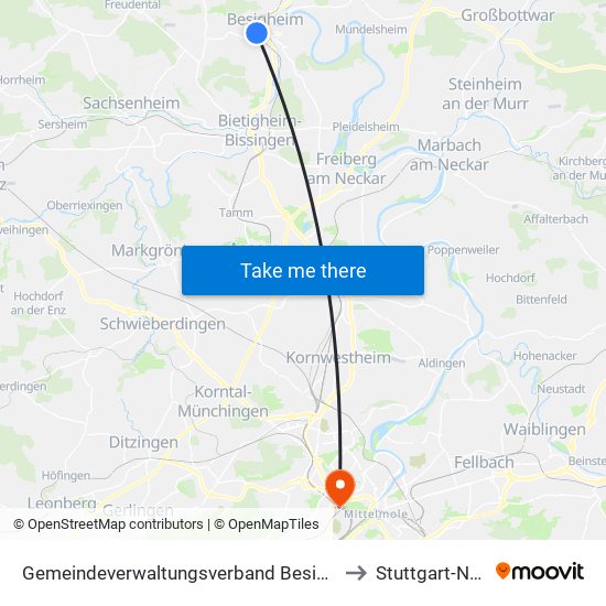 Gemeindeverwaltungsverband Besigheim to Stuttgart-Nord map