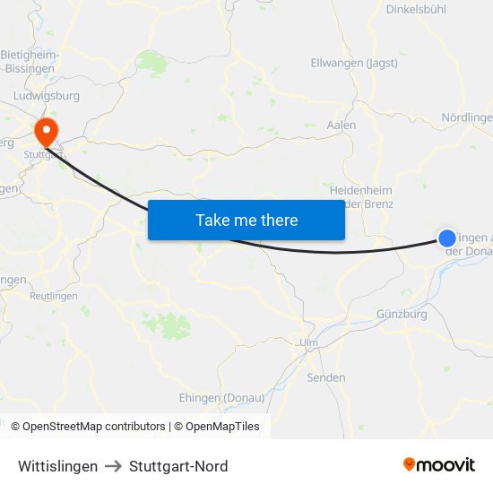 Wittislingen to Stuttgart-Nord map