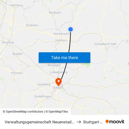 Verwaltungsgemeinschaft Neuenstadt am Kocher to Stuttgart-Nord map