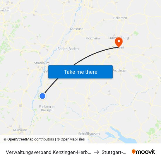 Verwaltungsverband Kenzingen-Herbolzheim to Stuttgart-Nord map