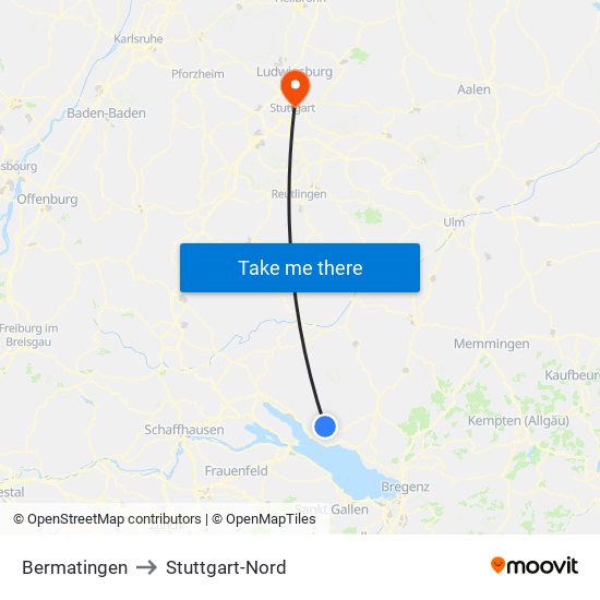 Bermatingen to Stuttgart-Nord map