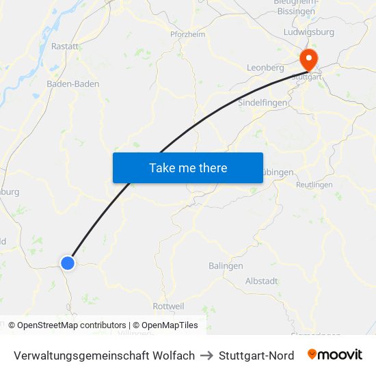 Verwaltungsgemeinschaft Wolfach to Stuttgart-Nord map