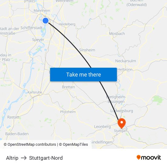 Altrip to Stuttgart-Nord map