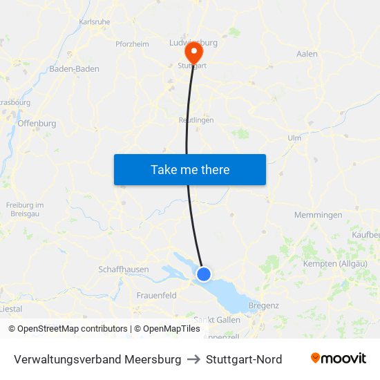 Verwaltungsverband Meersburg to Stuttgart-Nord map