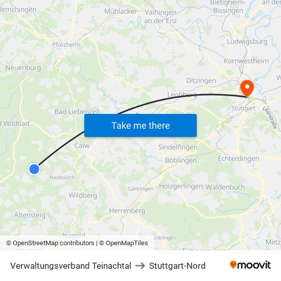 Verwaltungsverband Teinachtal to Stuttgart-Nord map