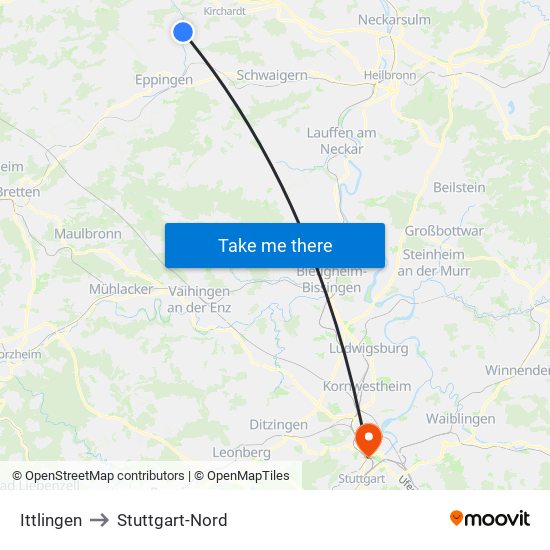 Ittlingen to Stuttgart-Nord map