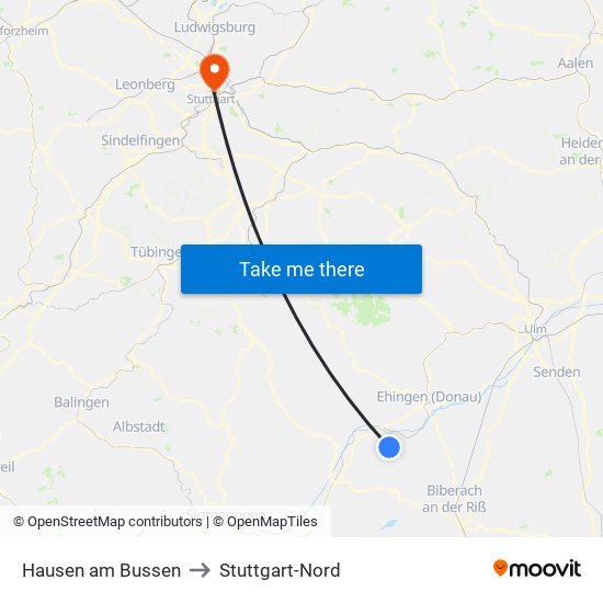 Hausen am Bussen to Stuttgart-Nord map