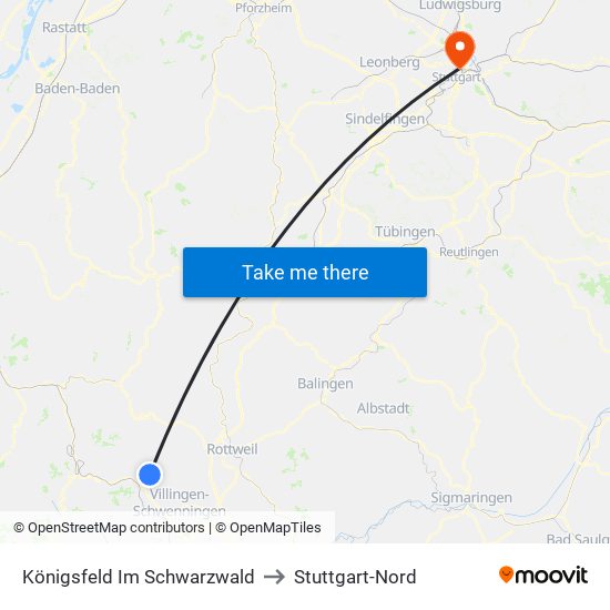 Königsfeld Im Schwarzwald to Stuttgart-Nord map