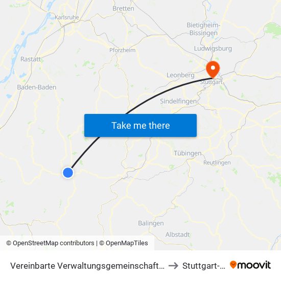 Vereinbarte Verwaltungsgemeinschaft Freudenstadt to Stuttgart-Nord map