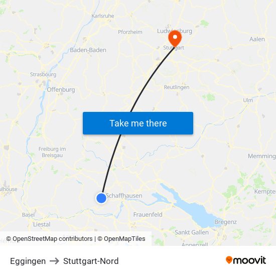 Eggingen to Stuttgart-Nord map