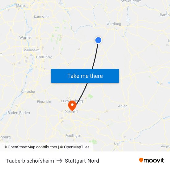 Tauberbischofsheim to Stuttgart-Nord map