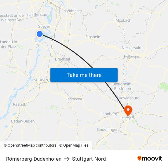 Römerberg-Dudenhofen to Stuttgart-Nord map