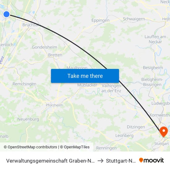 Verwaltungsgemeinschaft Graben-Neudorf to Stuttgart-Nord map