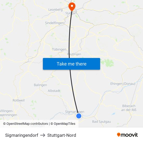 Sigmaringendorf to Stuttgart-Nord map