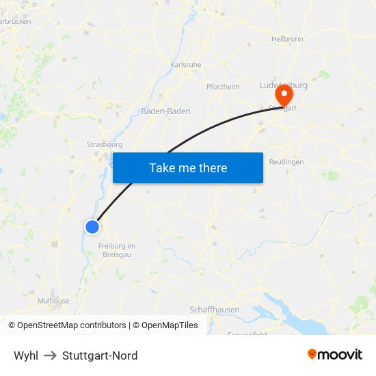 Wyhl to Stuttgart-Nord map