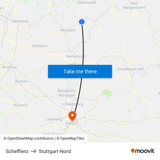 Schefflenz to Stuttgart-Nord map