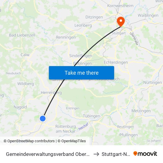 Gemeindeverwaltungsverband Oberes Gäu to Stuttgart-Nord map