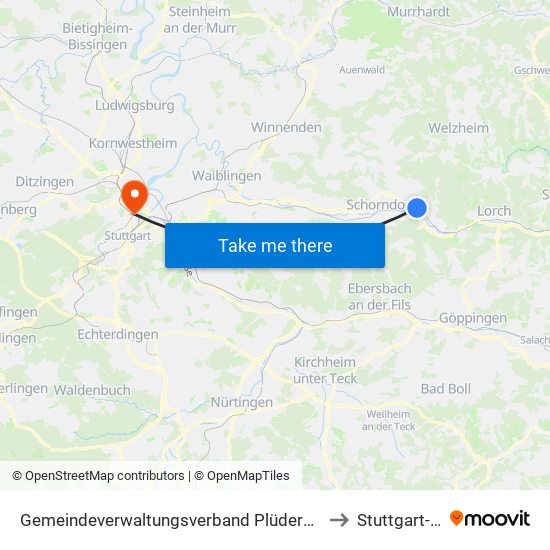 Gemeindeverwaltungsverband Plüderhausen-Urbach to Stuttgart-Nord map