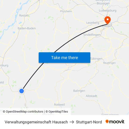 Verwaltungsgemeinschaft Hausach to Stuttgart-Nord map