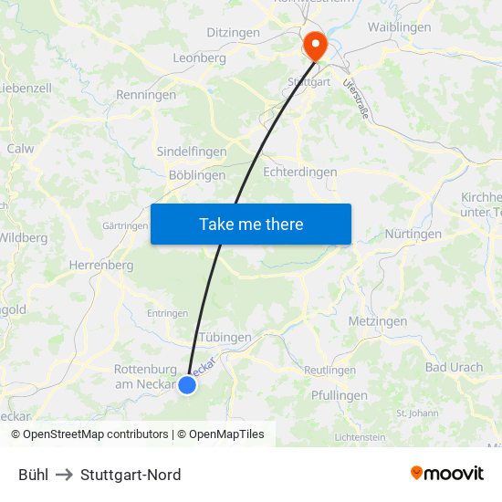 Bühl to Stuttgart-Nord map