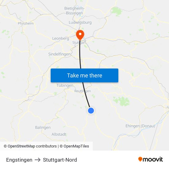 Engstingen to Stuttgart-Nord map