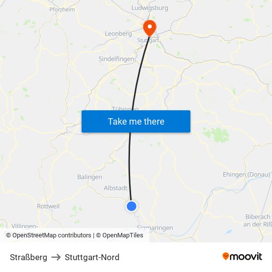 Straßberg to Stuttgart-Nord map