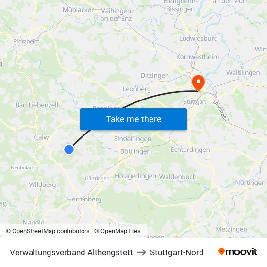 Verwaltungsverband Althengstett to Stuttgart-Nord map