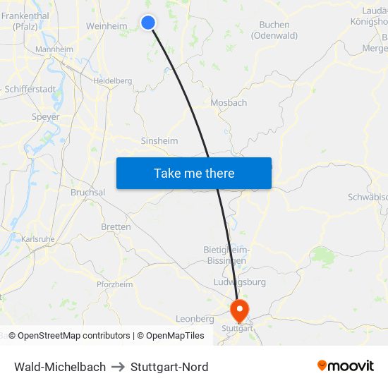 Wald-Michelbach to Stuttgart-Nord map