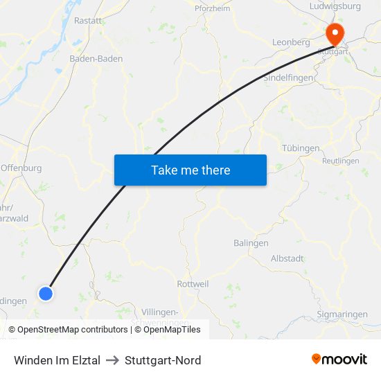 Winden Im Elztal to Stuttgart-Nord map
